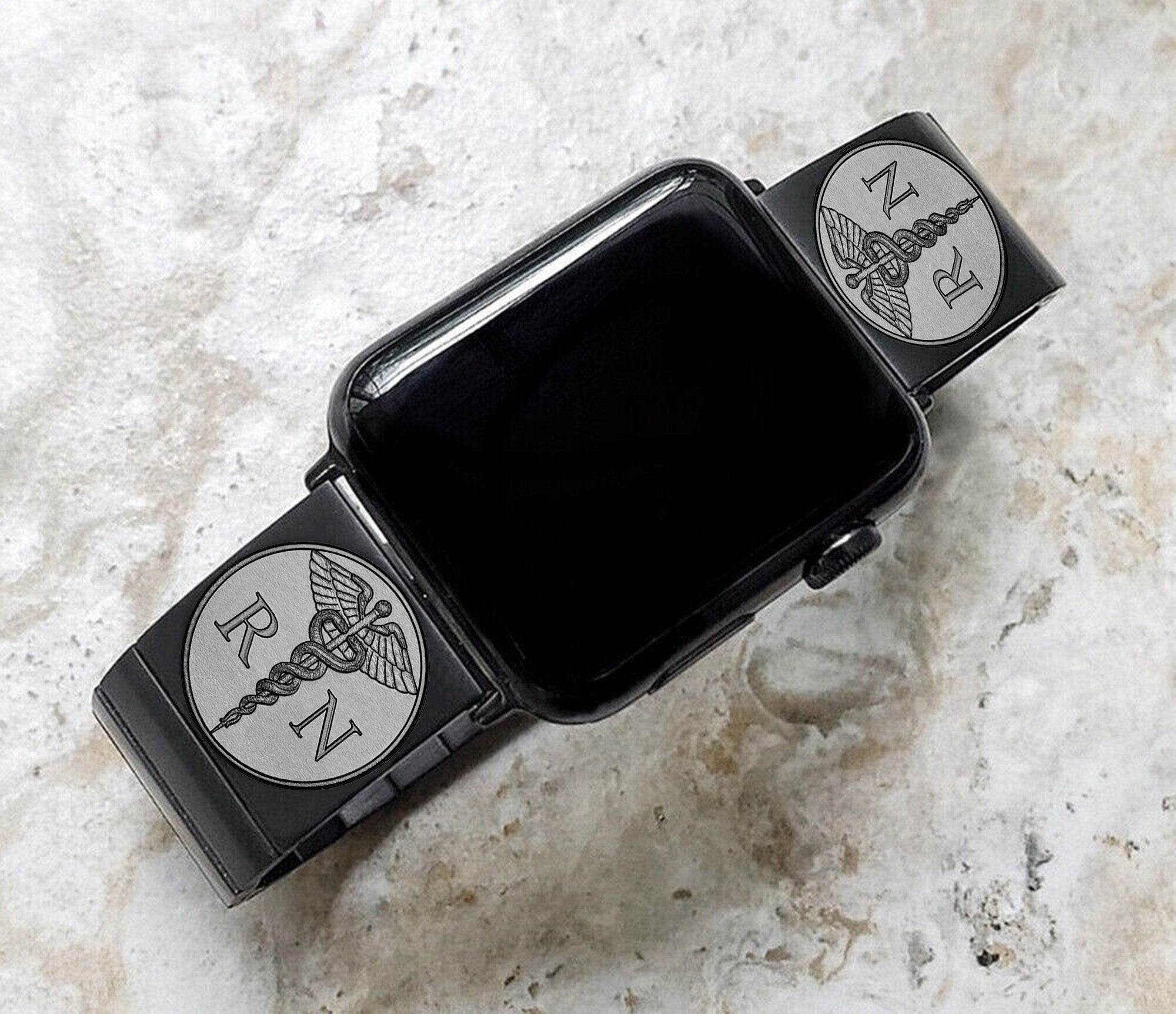 Engraved Registered Nurse Watch Band for Apple iWatch Ultra 2 9 8 7 SE 6 5 4 3 2 Case 38mm 40 41 42 44mm 45mm 49mm Black St Steel Strap RN1